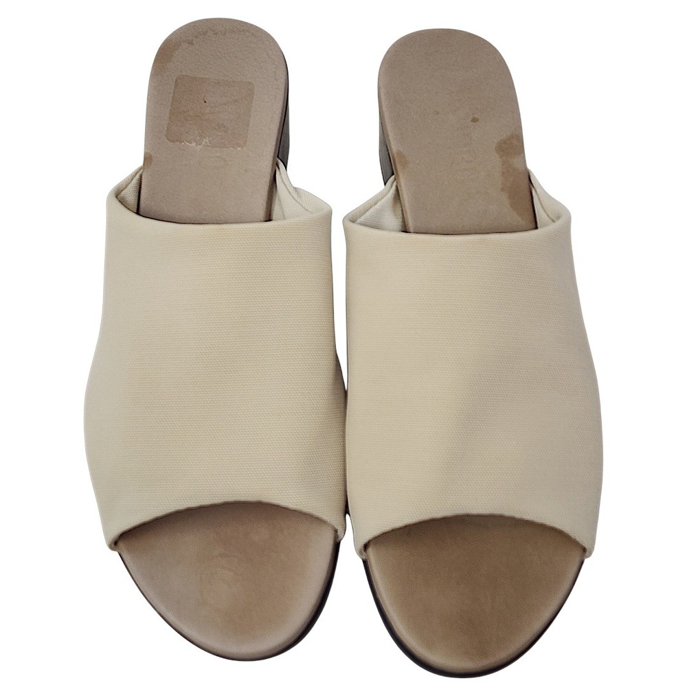 Munro Slide Sandals 8.5 M Wom Beige Mesh Open Toe Block Heel Mule Shoes Minimal - Picture 8 of 13